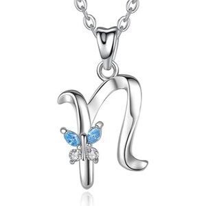 Letter N Silver Butterfly Initial Elegant Necklace 18"